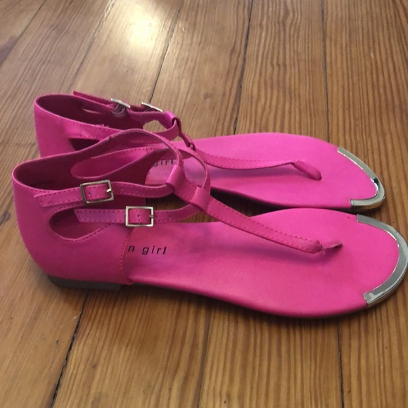 Madden Girl—Hot Pink Sandals with Gold Toe Detail - Picture 4 of 6